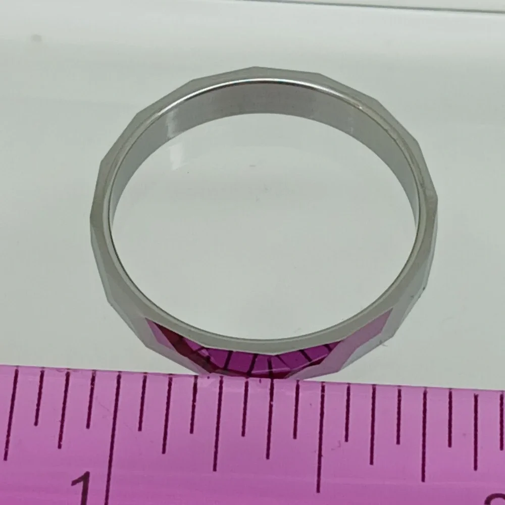 Vintage Tungsten Faceted Band Ring Size 10 Silver Tone 4mm Y2K Geometric 4.1g